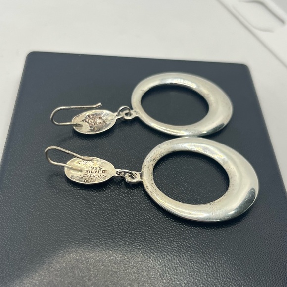 Modernist sterling silver disc hoop dangle earrings vintage - Picture 15 of 16